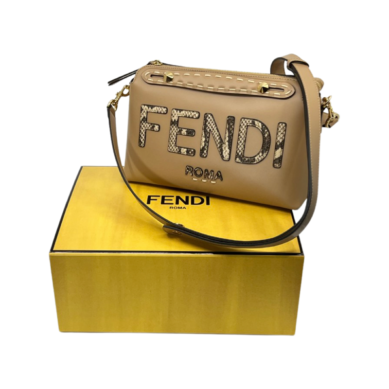 FENDI By The Way Medium Roma Leather Python Printed Elaphe Boston Bag