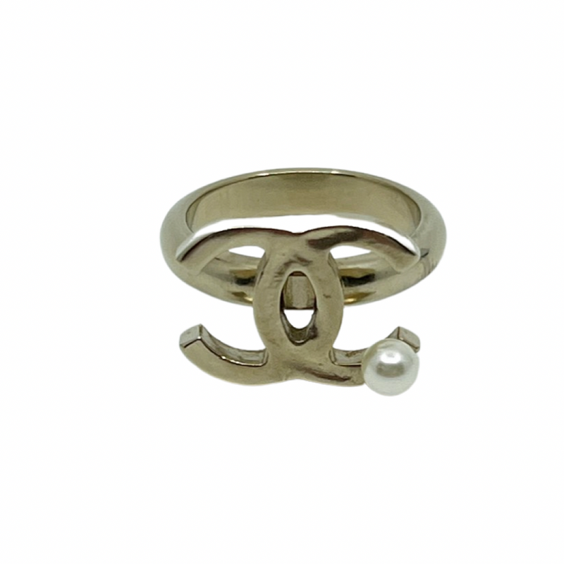 Chanel 2000s Clear Resin Gold CC Ring  INTO
